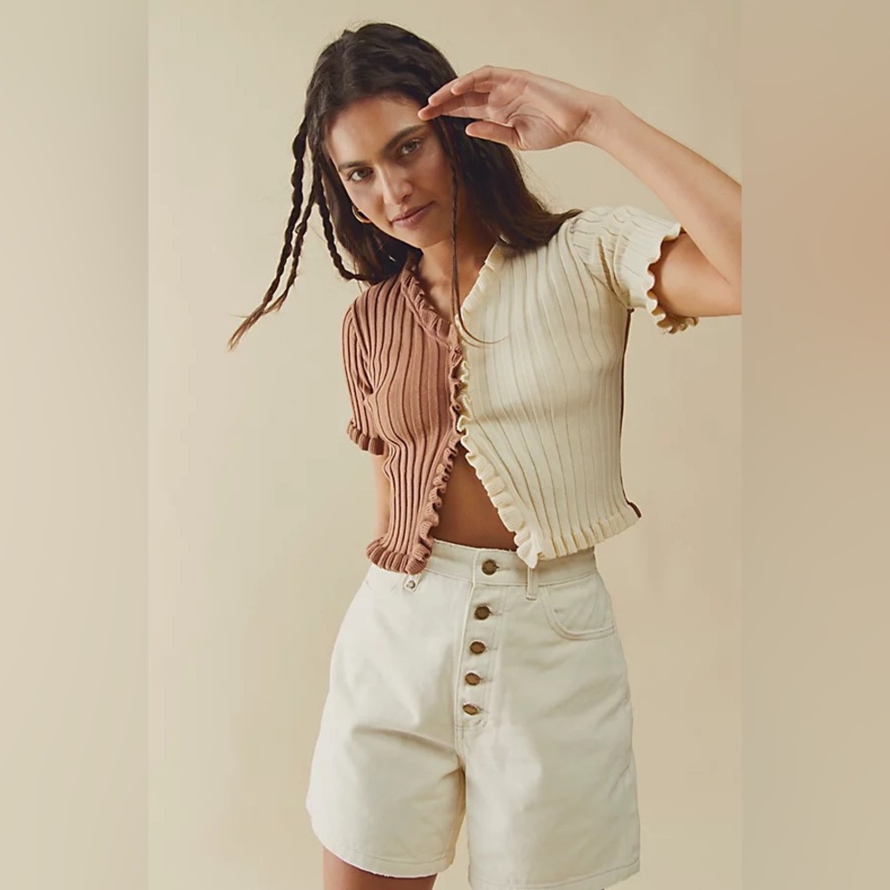 Free People Colorblock Cardi Ecru Combo size Large